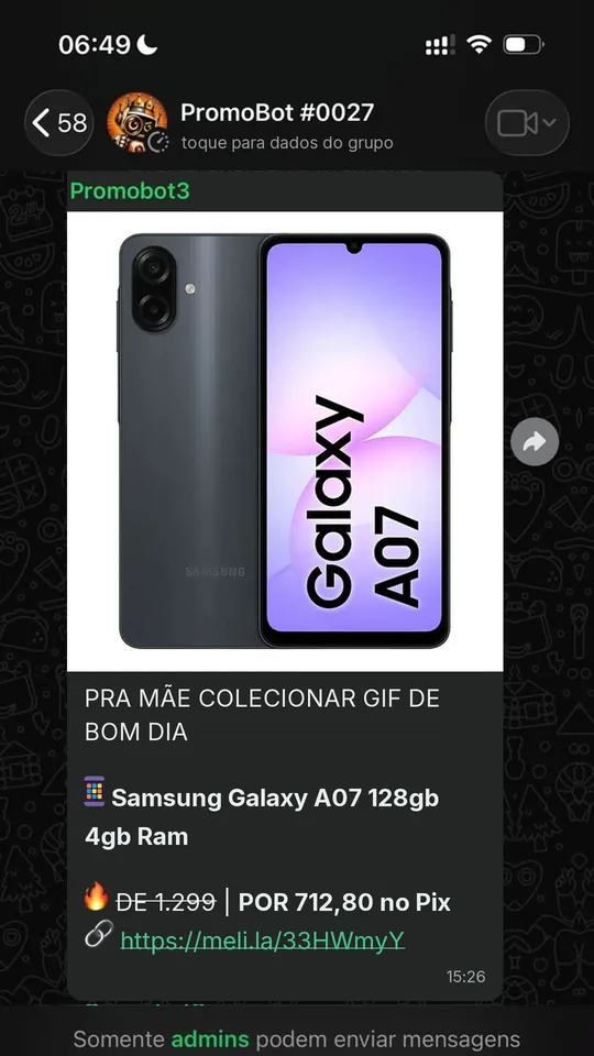 Oferta compartilhada no grupo do PromoBot no WhatsApp