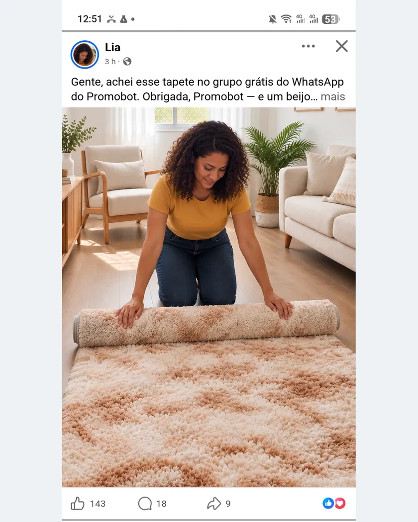 Publicação de quem encontrou oferta com o PromoBot