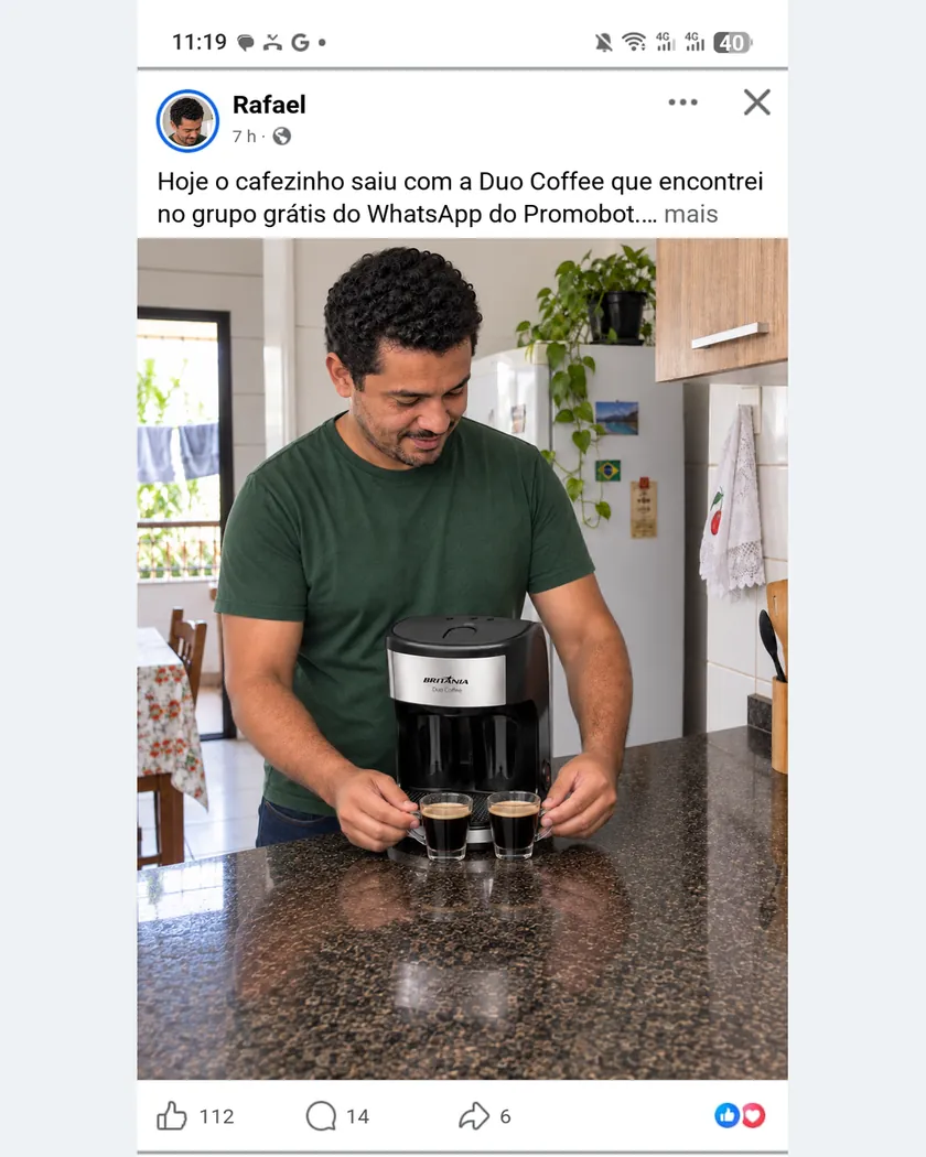 Publicação de quem encontrou oferta com o PromoBot