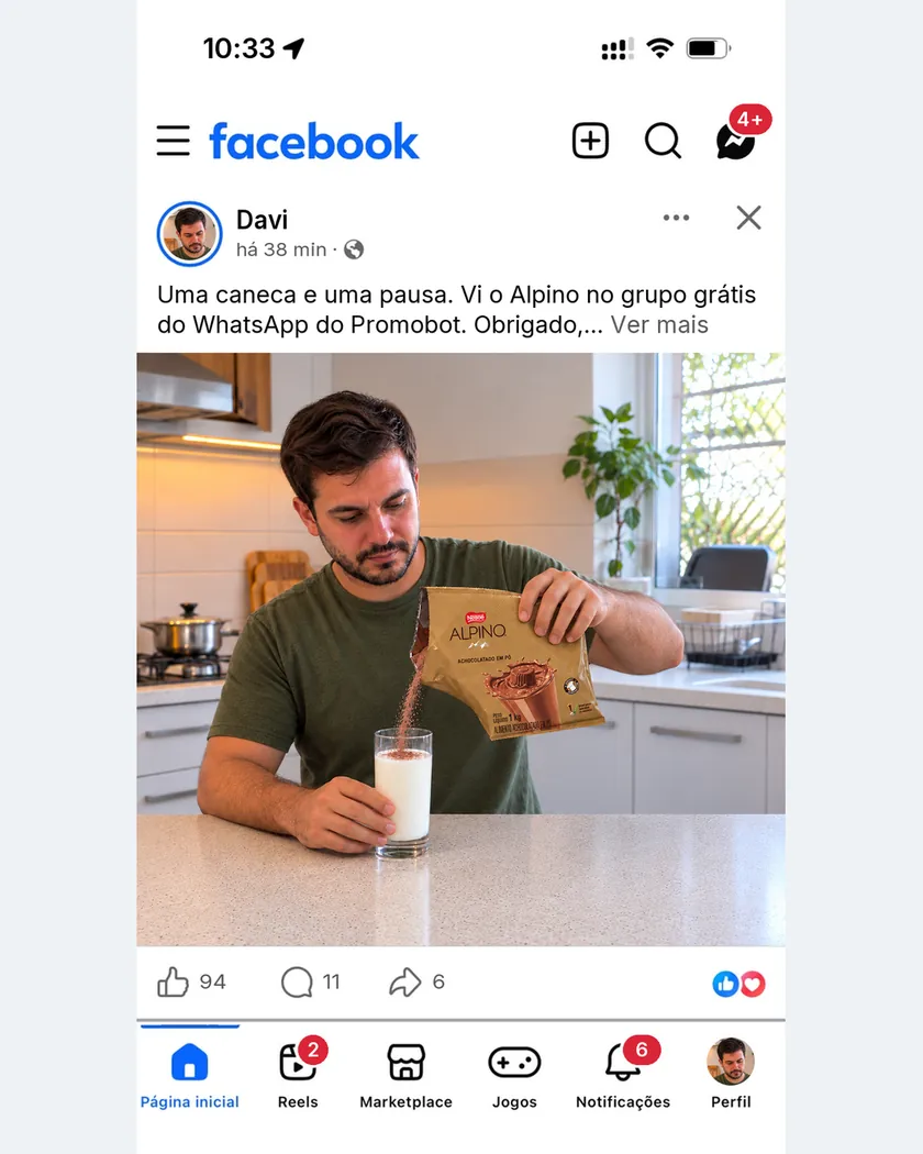 Publicação de quem encontrou oferta com o PromoBot