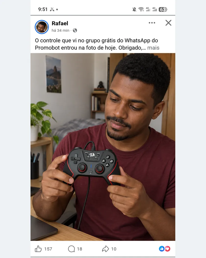 Publicação de quem encontrou oferta com o PromoBot