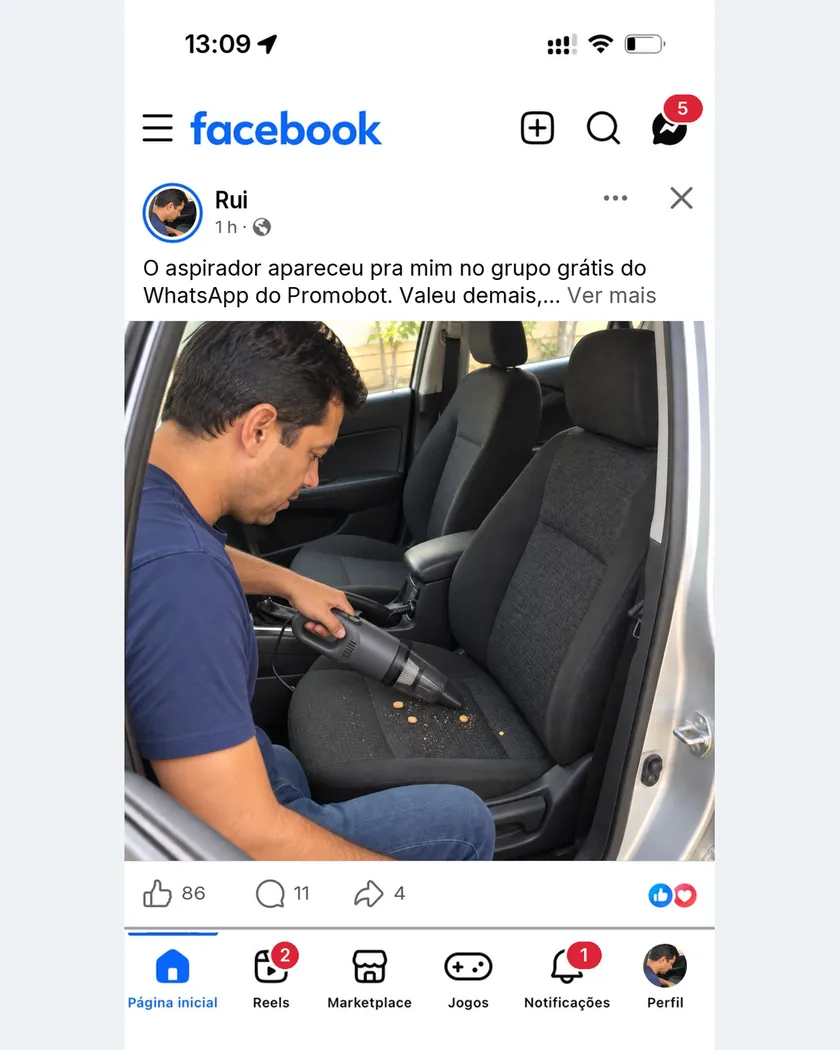 Publicação de quem encontrou oferta com o PromoBot